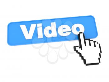 Video Web Button and Hand Cursor. Isolated on White.