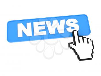 Hand-Shaped Mouse Cursor Press News Button on White Background.