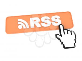 Hand-Shaped Mouse Cursor Press RSS Button on White Background.