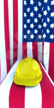 Construction Hard Hat against the American flag
