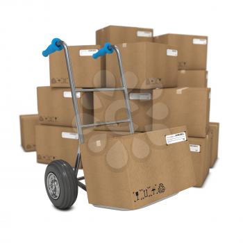 Cardboard boxes on Hand Truck.