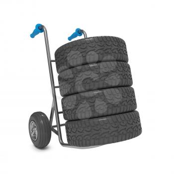 Hand Truck with Tires Isolated on White Background