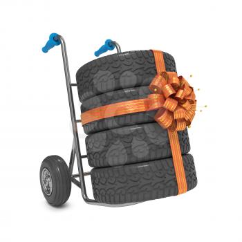 Hand Truck with Tires and Gift Ribbon Bow.