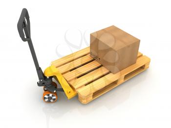 Cardboard Boxes on Pallet Truck Isolated on White
