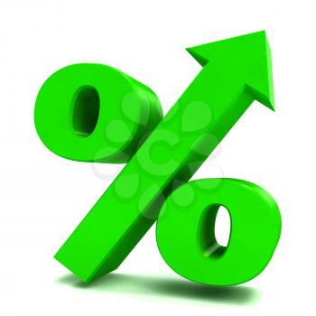 The green sign of percent designating increase