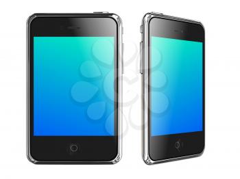 Black and White Smartphones on White Background, 3D Render.