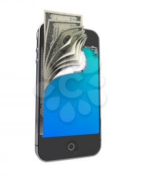 Smart Phone with Money. Mobile Payment Concept.