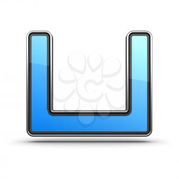 Blue Letter Icon in Modern Design in Metal Border