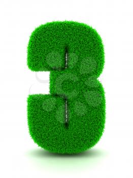 3d Rendering of Grass Number on White Isolated Background.