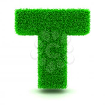 3D Green Grass Letter on White Background