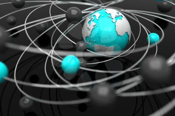 Background with abstract spheres and the Earth
