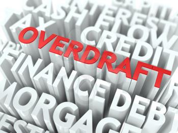Overdraft - Wordcloud Concept. The Word in Red Color, Surrounded by a Cloud of Words Gray.