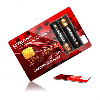 Overdraft Concept. Red Credit Card with Batteries that say Overdraft.
