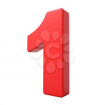 Red 3D Digit 1 Isolated on White Background.