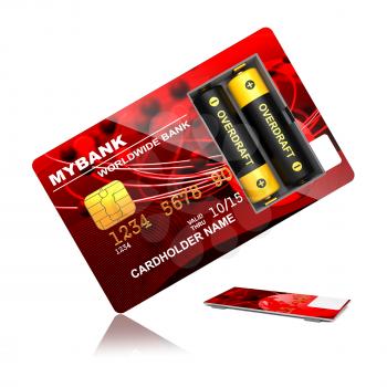 Overdraft Concept. Red Credit Card with Batteries that say Overdraft.