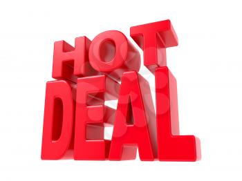 Hot Deal - Red 3D Text. Isolated on White Background.