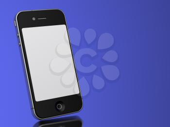Modern Touch Phone with Blank Screen on a blue background. 3D Render.