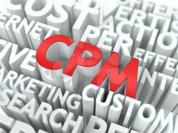 CPM - Industry Global Standard Wordcloud Concept. The Word in Red Color, Surrounded by a Cloud of Words Gray.