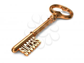 Success - Golden Key on White Background. 3D Render. Business Concept.