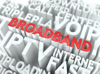 Broadband - Wordcloud Internet Concept. The Word in Red Color, Surrounded by a Cloud of Words Gray.