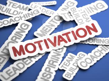 Motivation Text on Blue Background with Selective Focus. 3D Render.