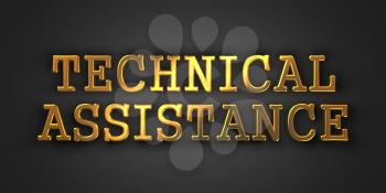Technical Assistance. Gold Text on Dark Background. Business Concept. 3D Render.