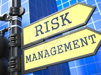 Business Concept. Risk Management Roadsign on Blue Background.