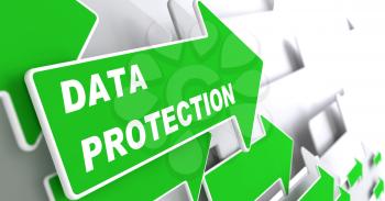 Data Protection - Security Concept. Green Arrow with Webinar slogan on a grey background. 3D Render.