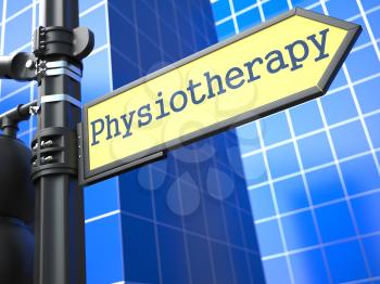 Physiotherapy Roadsign. Medical Concept on Blue Background.
