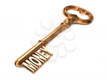 Money - Golden Key on White Background. 3D Render. Business Concept.
