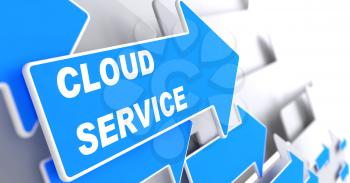 Cloud Service.  Internet Concept. Blue Arrow with Cloud Service slogan on a grey background. 3D Render.