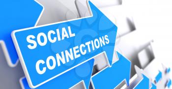 Social Connections - Social Concept.  Blue Arrow with Social Connections slogan on a grey background. 3D Render.