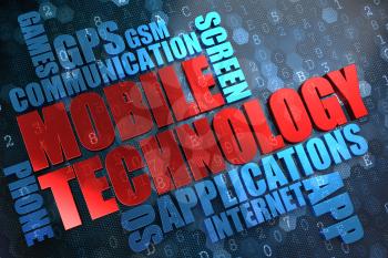Mobile Technology - Wordcloud Concept. The Word in Red Color, Surrounded by a Cloud of Blue Words.