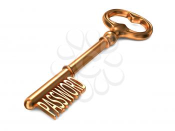 Password - Golden Key on White Background. 3D Render. Information Concept.