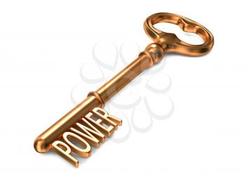 Power - Golden Key on White Background. 3D Render. Business Concept.