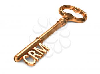 CRM - Golden Key on White Background. 3D Render. Business Concept.