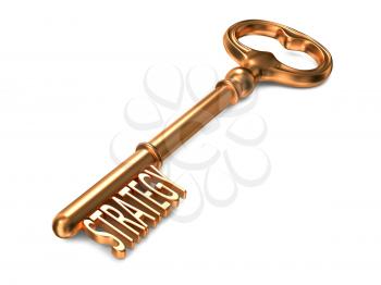 Strategy - Golden Key on White Background. 3D Render. Business Concept.