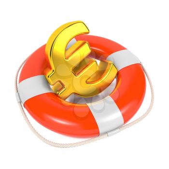 Euro Sign in Red Lifebuoy. Business Background Isolated on White.