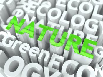 Nature Green Word. Inscription of Green Color Located over Text of White Color.