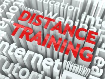 Distance Training Concept. Inscription of Red Color Located over Text of White Color.
