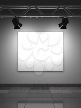 Empty Frame on Wall. Gallery Interior.  3D Render.