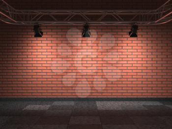 Gallery Interior with Bricks Wall.  3D Render.