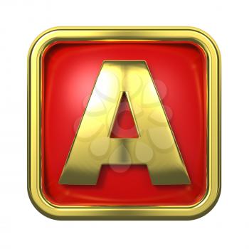 Gold Letter A on Red Background with Frame.