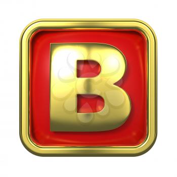 Gold Letter B on Red Background with Frame.