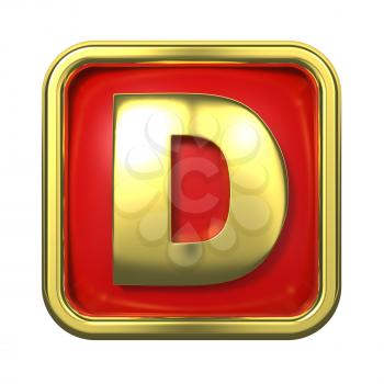 Gold Letter D on Red Background with Frame.