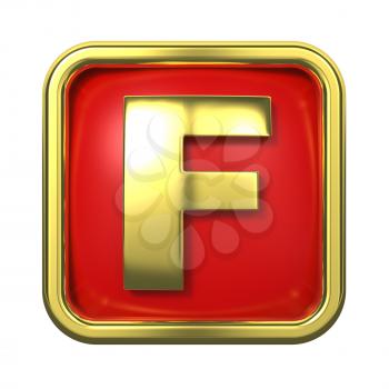 Gold Letter F on Red Background with Frame.