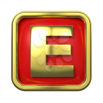Gold Letter E on Red Background with Frame.