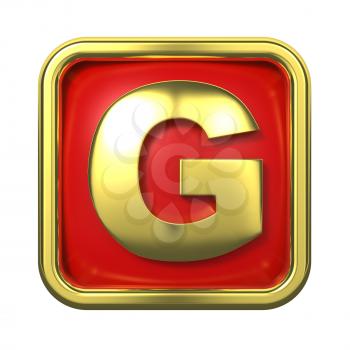 Gold Letter G on Red Background with Frame.