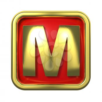 Gold Letter M on Red Background with Frame.