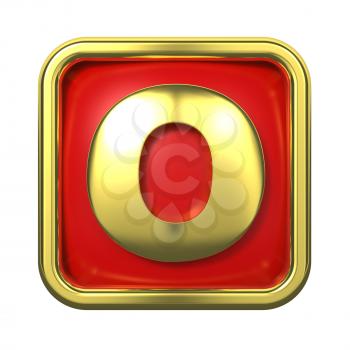 Gold Letter O on Red Background with Frame.